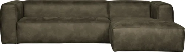 Bean, högervänd hörnsoffa, armégrön, H73x175x305 cm, läderlook