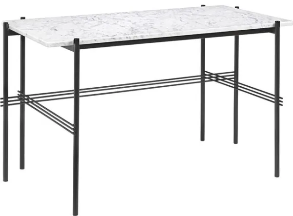 GUBI TS Skrivbord 120 x 60 cm med Svart Bas och Vit Carrara Marmor Topp